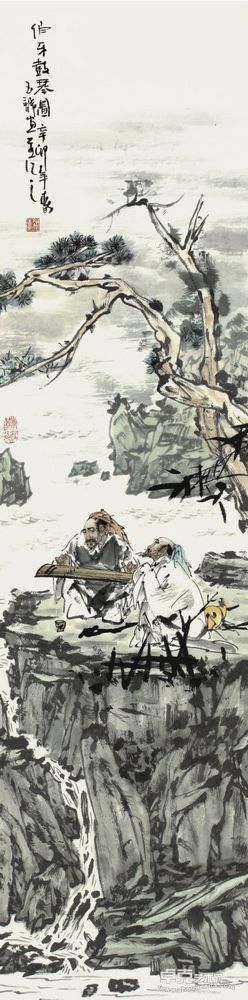 贺玉龙 伯牙鼓琴图136X34cm