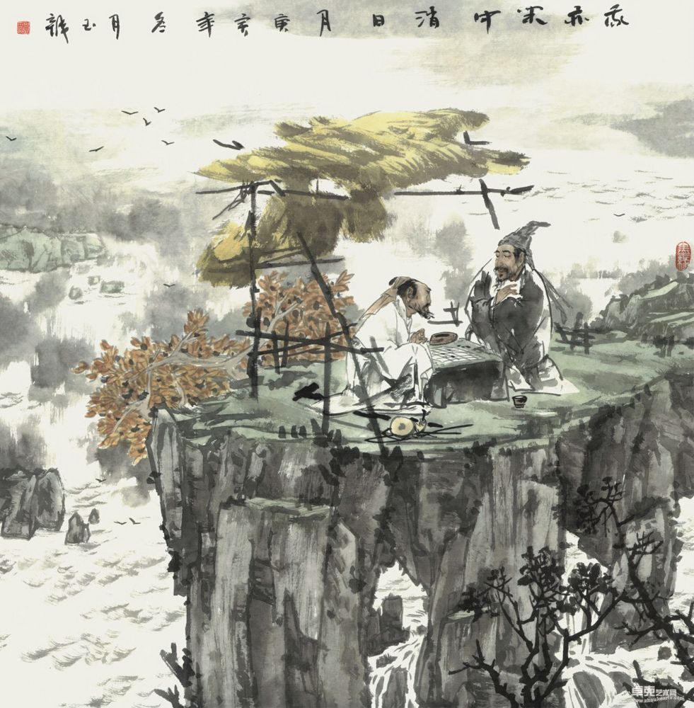 贺玉龙 对弈图36X136cm