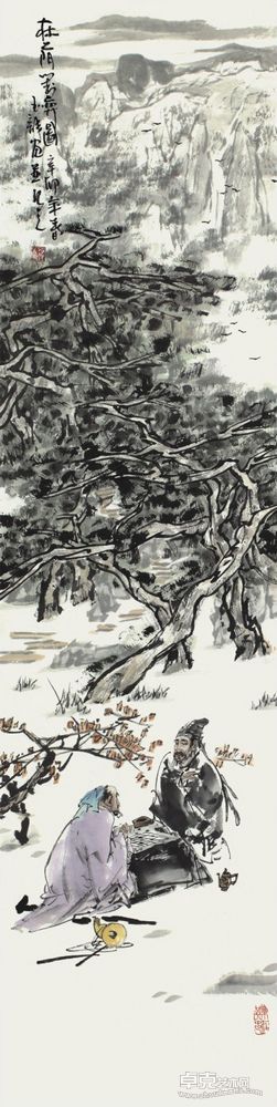 贺玉龙 林荫对弈图136X34cm