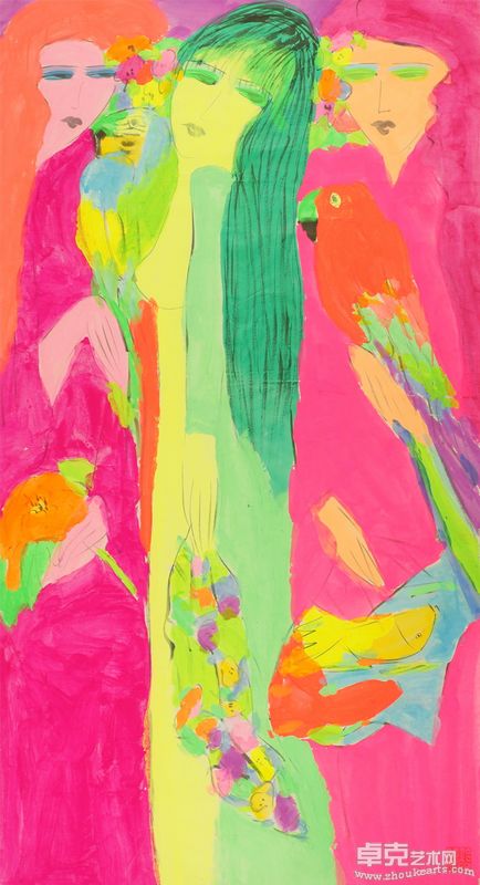 丁雄泉 回眸浅笑 176x96cm 1990年代 水墨丙烯宣纸