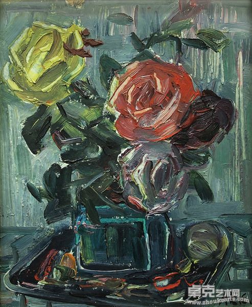 NOR-057-U-静物（瓶花）Still Life19x16cm画板油画Oil on Board1992_resize