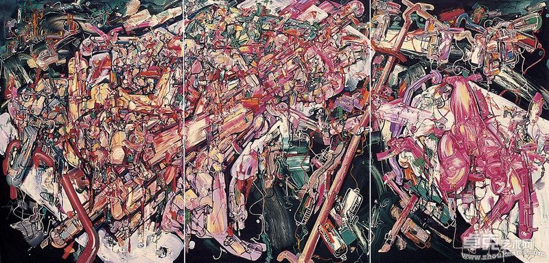 1999-都市结构-大流感-1  油彩、亚麻布  357X180cm  1999  江海