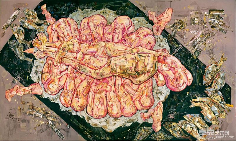 2003-烧烤  油彩、丙烯、亚麻布  300X180cm  2033  江海02