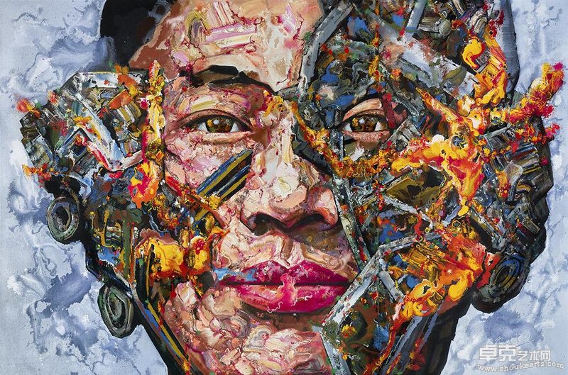 2010-儿子-面具-火-致江东晛   油色、丙烯、亚麻布  300X200cm  2010年  江海