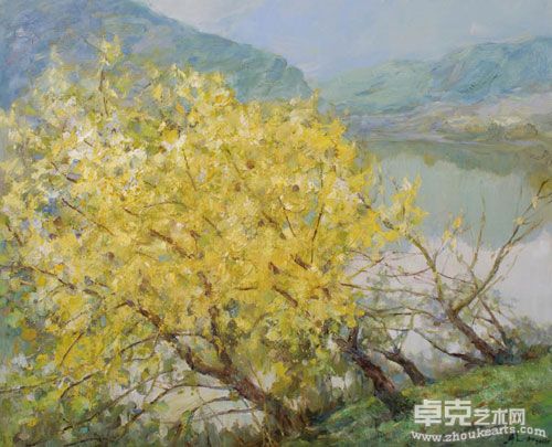 湖边秋林 100×80cm 布面油画 2006年