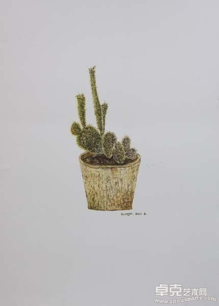 康妮《植物》2010年1#.54.8X39.4cm.纸上油画