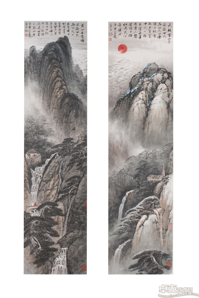 安徽四大名山（黄山立马峰、天柱雪霁）138×34cm×2
