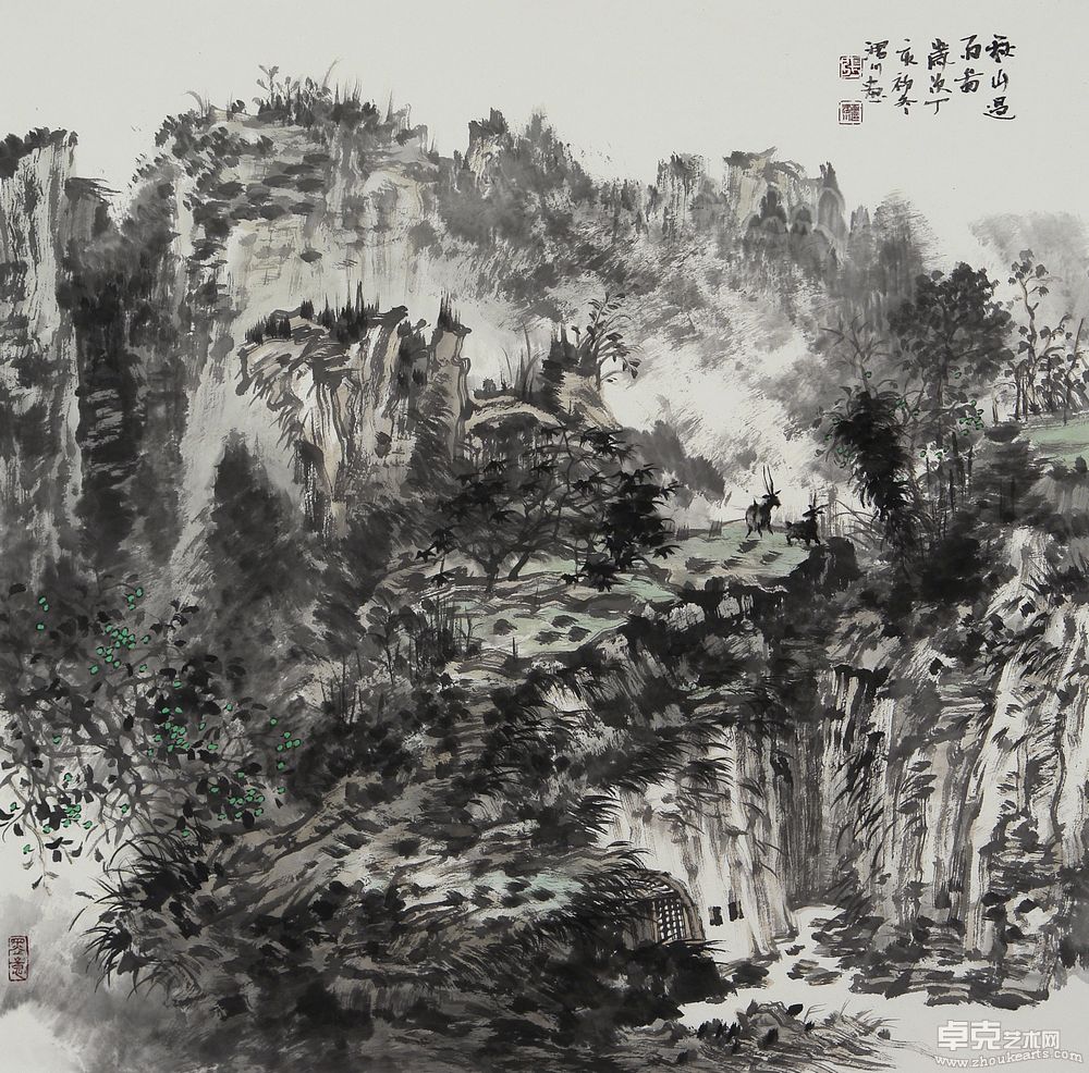 秋山过雨图68X68cm