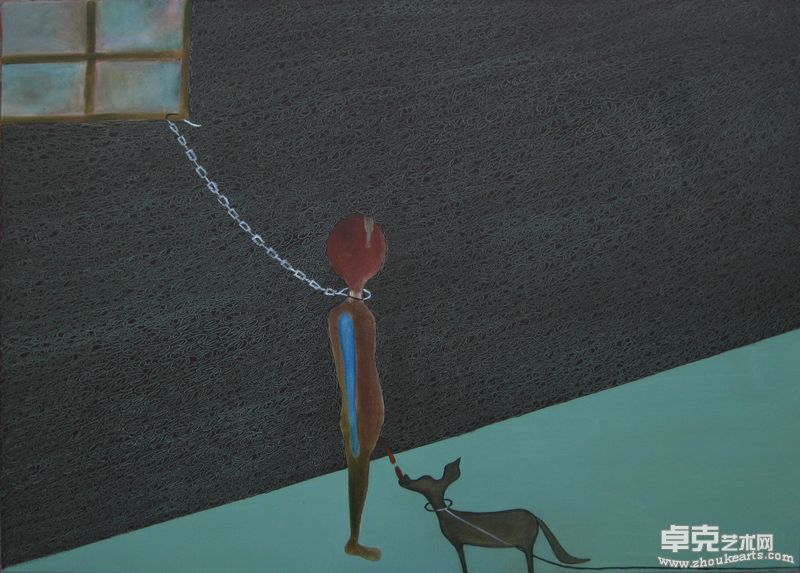 小狗和小孩，100X140CM，布面丙烯、油画 2009