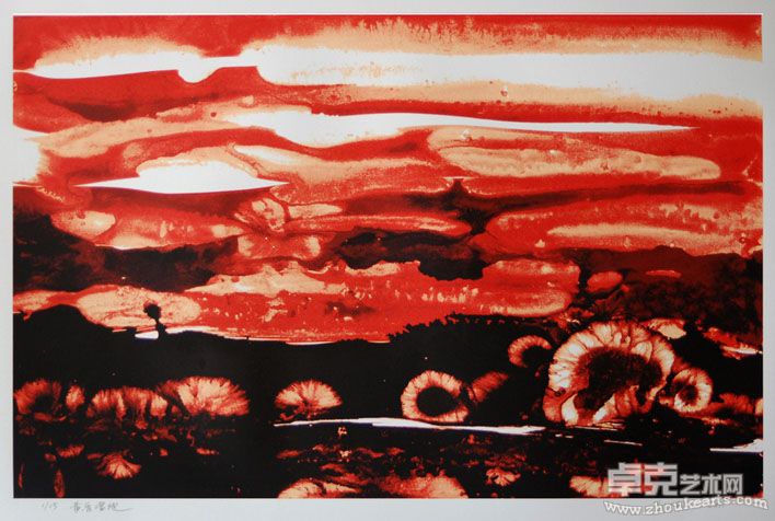 黄昏湿地 丝网版画65x42cm  2011（印数15）