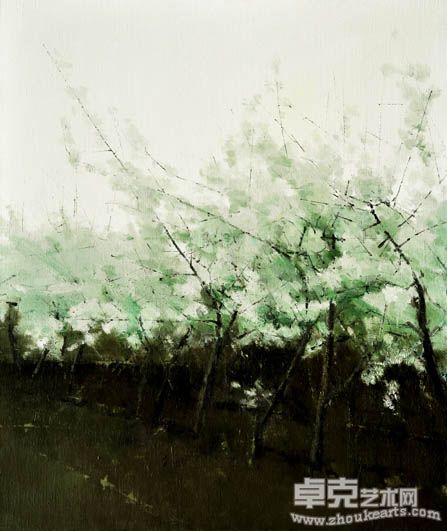 董文通油画作品《四月梨花no.8》100x120cm 2009