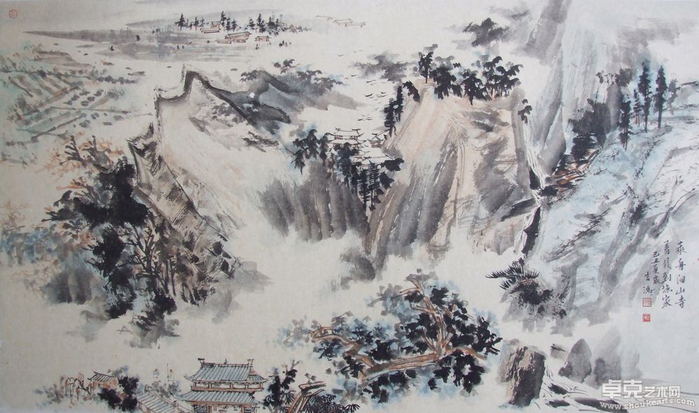 乘舟向山寺67.5X115cm