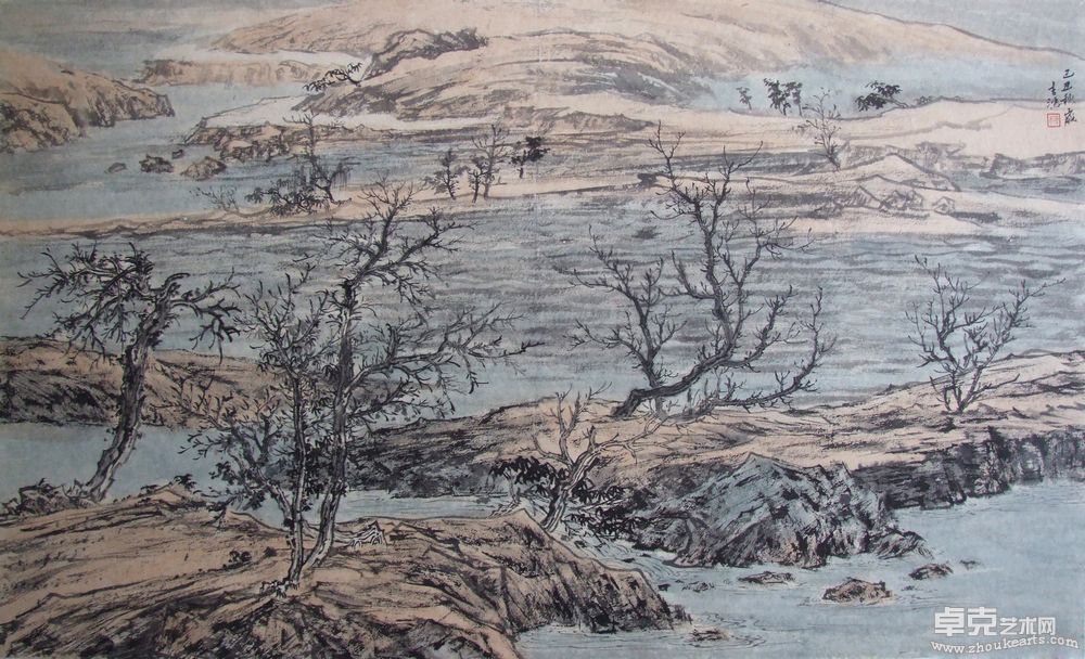 古木寒滩67.5X115cm