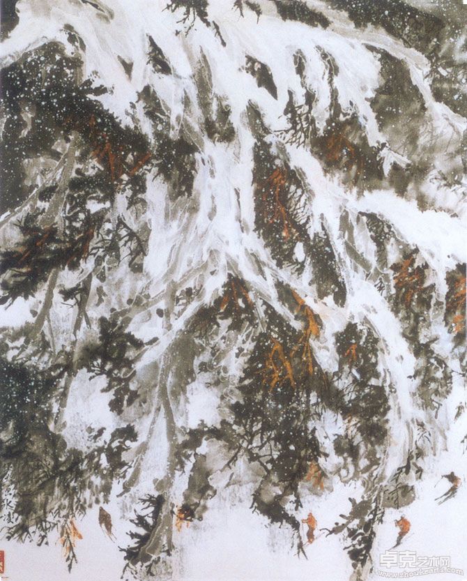 银花火树惊北国Ice flowers red pines skiing66×55cm