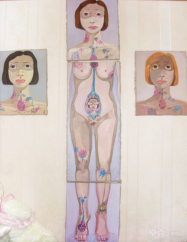 于妍-苏和她开满花朵的身体 50X190cm（油画）