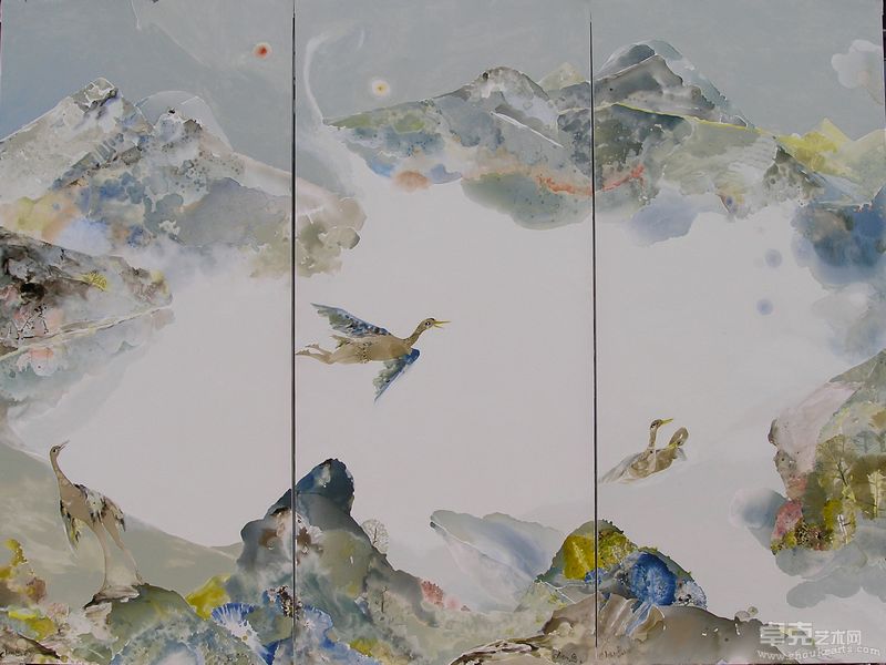 山水间 布面综合材料 180X80X3 2006.8