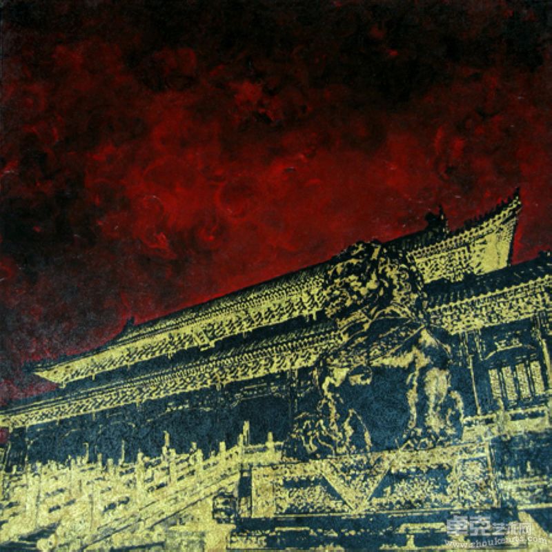 郑真蓉_王权混沌11-1_140×140cm_Acrylic Gouache & Crystal Bead on Canvas_2011