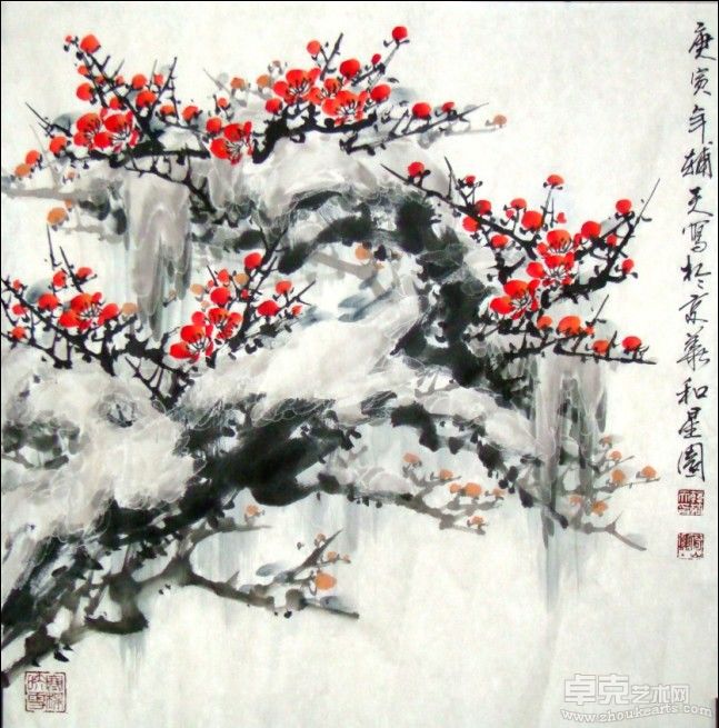 寒梅映雪2008年  136X68 CM
