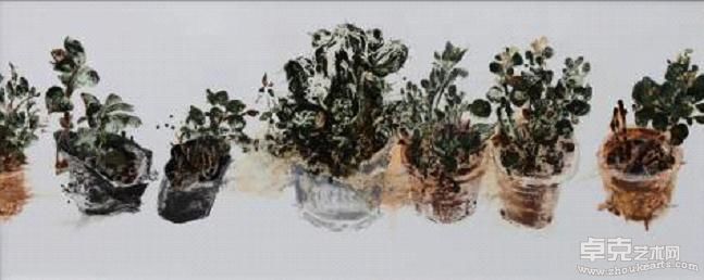 盆景系列  Pot View Series 布面油画 Oil on Canvas 40 x 120cm 2010