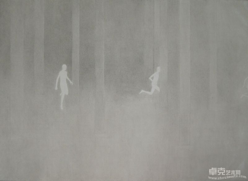 Wu Xuelian 吴雪莲 _ Chasing No.1逐－1  45 x 60 cm Ink and mineral color on paper 水墨 矿物颜料 皮纸 2011
