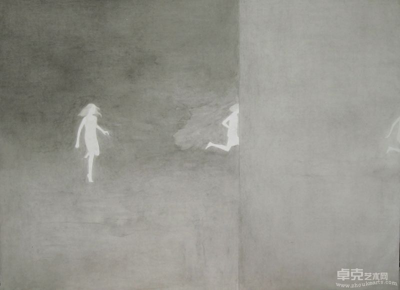 Wu Xuelian 吴雪莲 _ Chasing No.2逐－2  45 x 60 cm Ink and mineral color on paper 水墨 矿物颜料 皮纸 2011