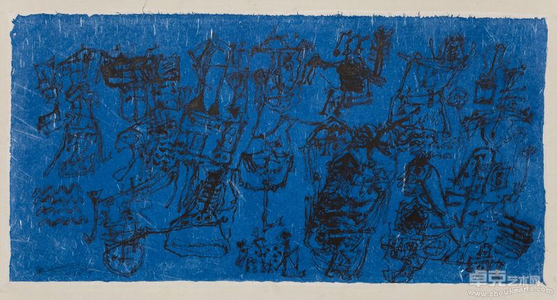 Porcelain of Deep Blue and Mysterious Dog 蓝瓷玄狗 70 x 139 cm Rice paper,ink and acrylic宣纸 墨 丙烯 2007