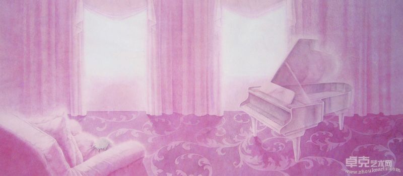 Hang Chunhui 杭春晖_Piano Lesson 钢琴课106 x 46 cm Ink and color on paper 纸本设色 2011