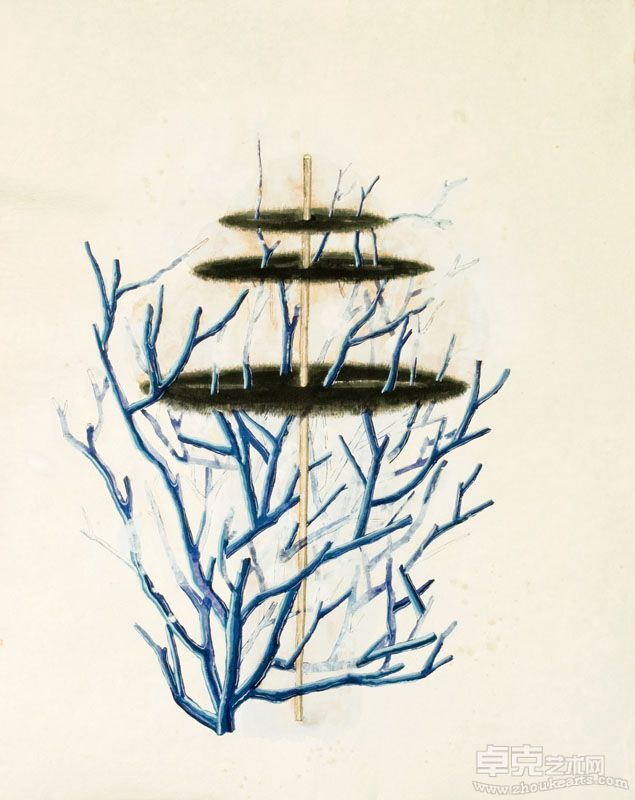 George Chang 章森 _ Artificial Intelligence 人工智能 44 x 57 cm  Gouache on paper水粉 2008