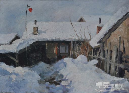 梁福海作品：长白山村之一33×46cm 2008