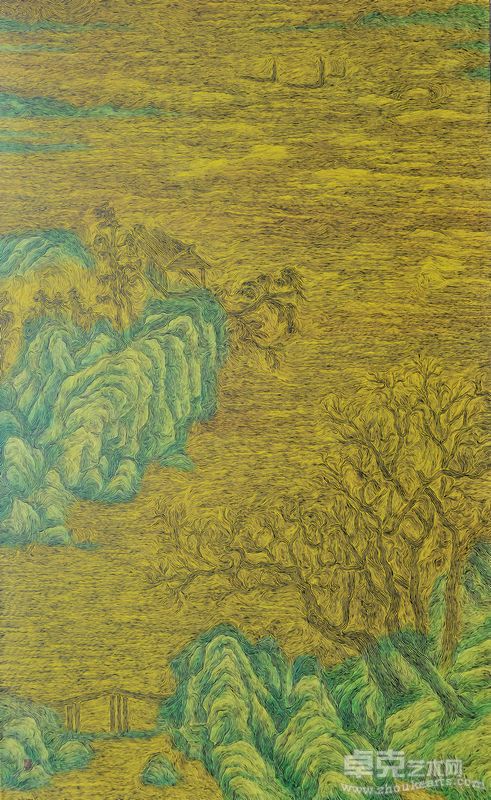 张翊《 山水2008NO.8 》  布面油画  180×110cm 2008