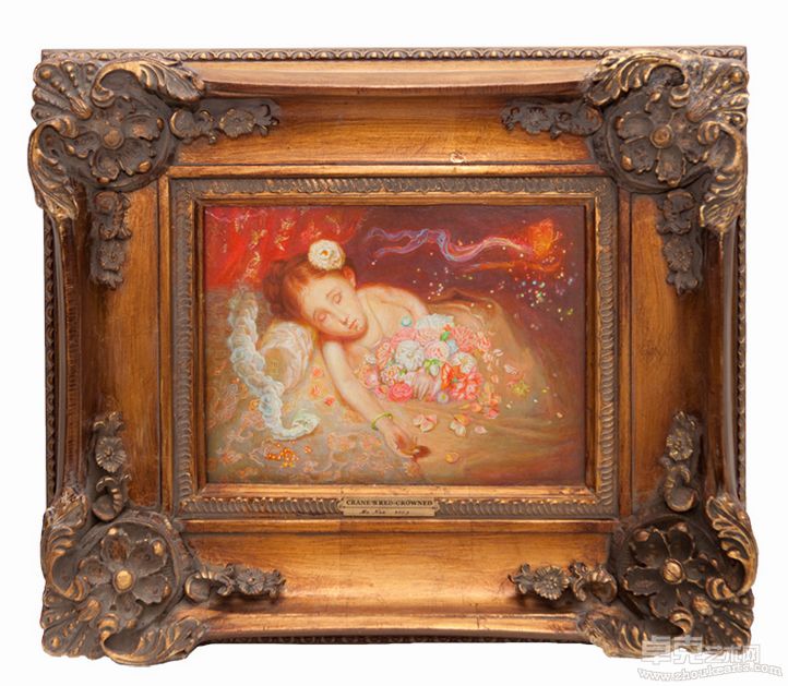Crane's Red Crowned,Tempera on Wooden Board,29×39cm,Frame 59×69cm,2009