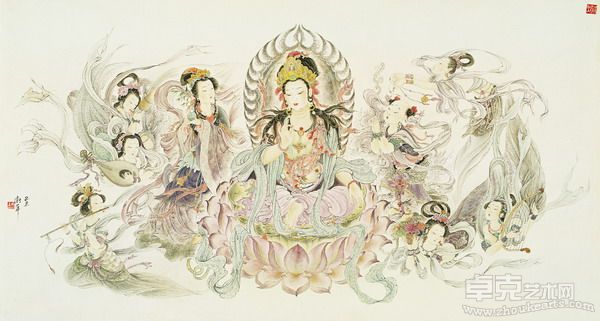 武卫萍   初登莲花座   92x172.5cm