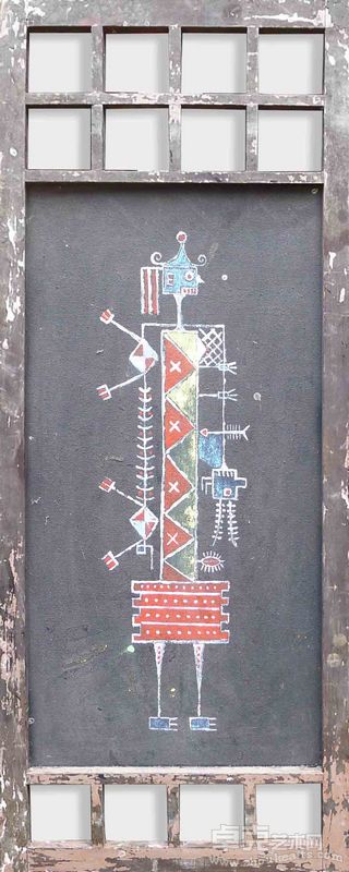 黑雪地里的画家102·40废旧古窗户，亚麻布，墨，丙烯，2006年