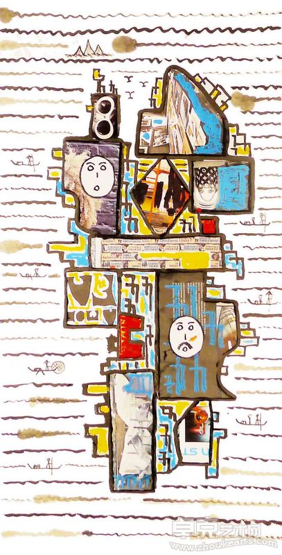 悬崖上的将军50·99丙烯，水墨，宣纸，废纸粘贴2010年