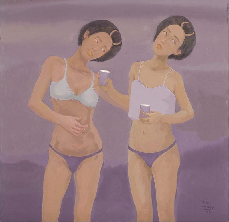 王淑平，两个人，160x160cm，布面油画，2005