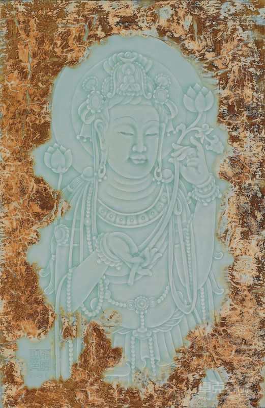 解晓明 持莲菩萨、半身（色釉2次高温）
