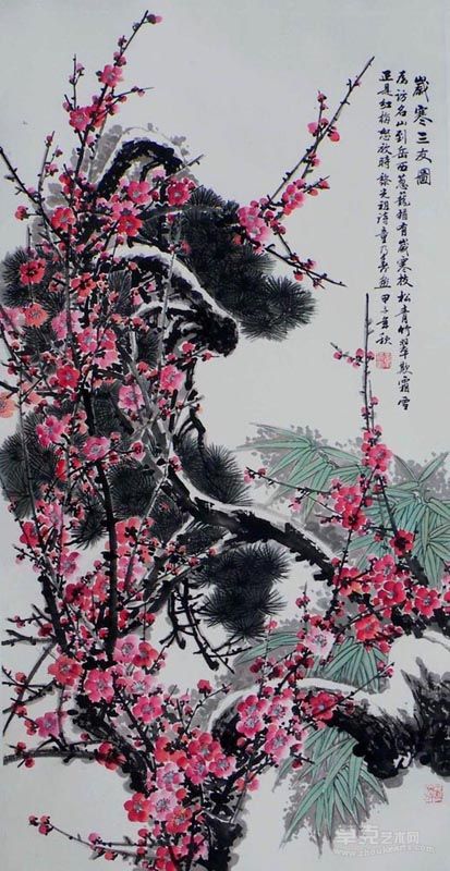 岁寒三友图（1986年作138×68cm）