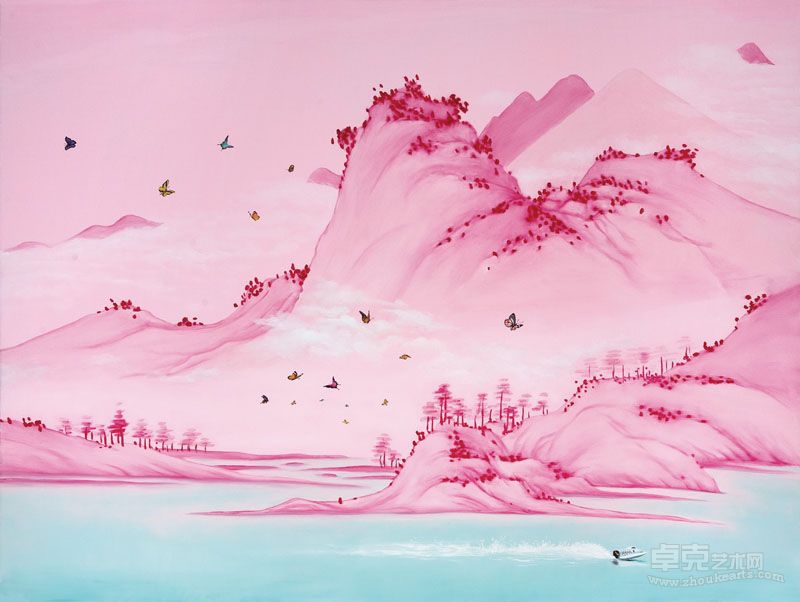 郭文-春江蝶戏-布面油画-90x120cm-2009