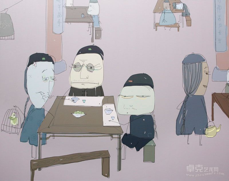 荊智勇-茶馆-布面丙烯-150x190cm-2010
