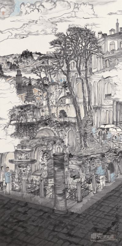 方向  欧洲写生1  纸本设色 136×68cm 2012