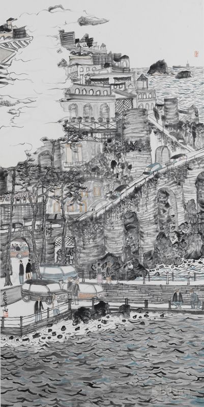 方向  欧洲写生5  纸本设色 136×68cm 2012