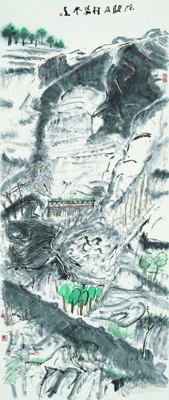 刘进安 圪凹店村 纸本水墨 136×60cm 2011年
