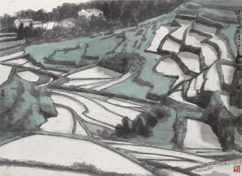 徐华翔  绿翠山田  纸本设色65×89cm  2011