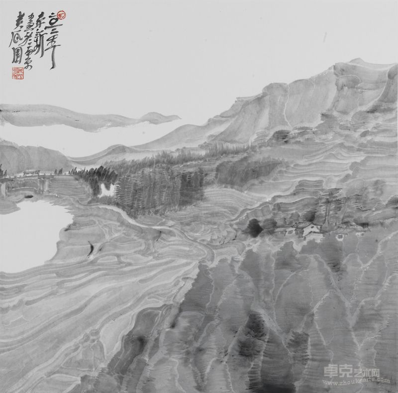 周京新  水墨风景1 纸本设色 68×68cm  2012
