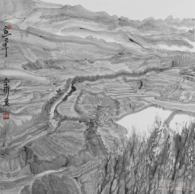 周京新  水墨风景3 纸本设色 68×68cm  2012