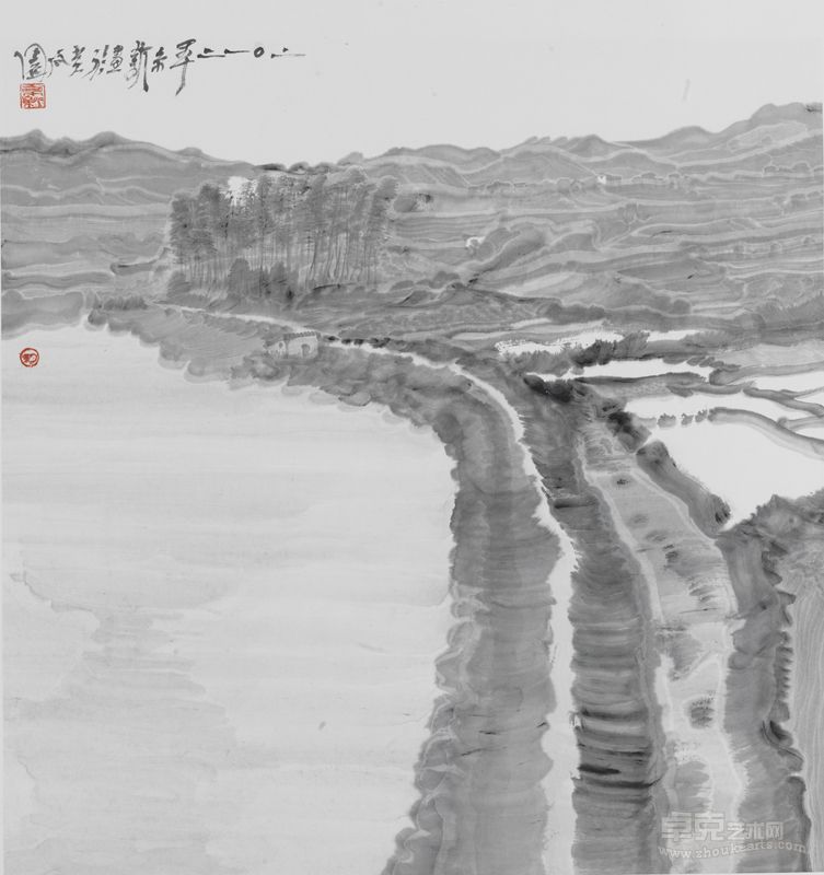 周京新  水墨风景6 纸本设色 68×68cm  2012