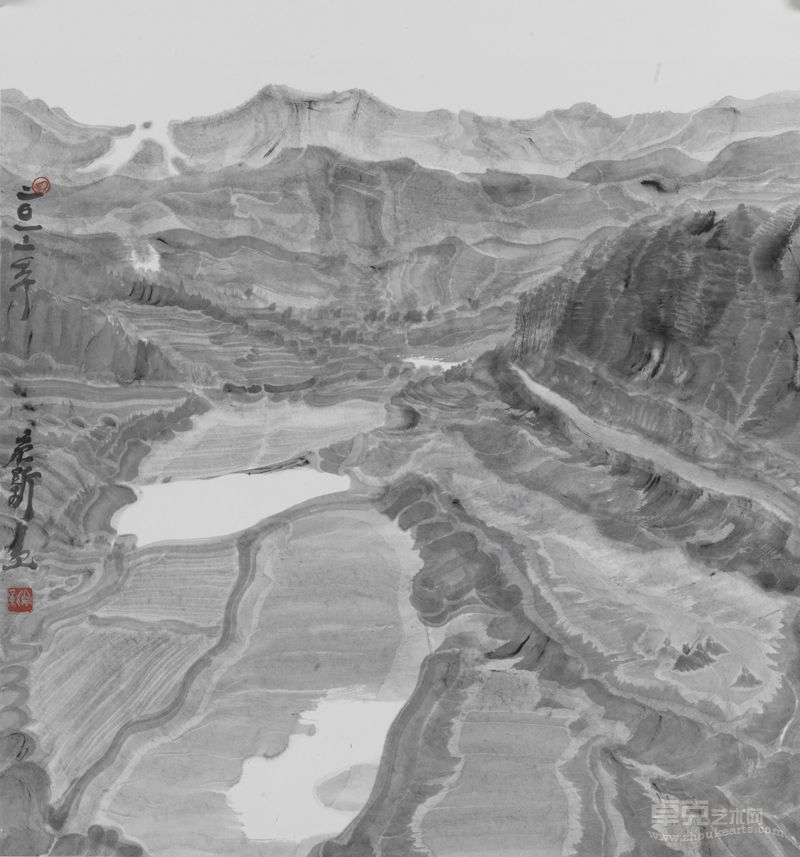 周京新  水墨风景7 纸本设色 68×68cm  2012