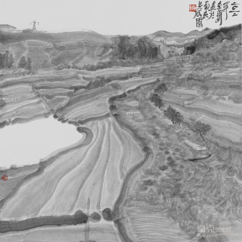周京新  水墨风景8 纸本设色 68×68cm  2012