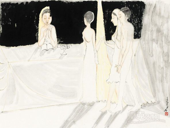 雷子人  月上  纸本设色  34.5cm×46cm  2011年