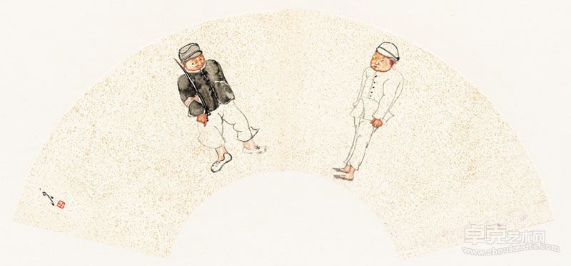 雷子人  秀才和大兵  纸本设色  扇面  2011年